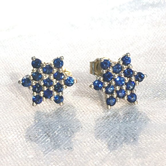 Natural Sapphire Earrings Star Of David 9K Yellow Gold Studs Australian Gems - Picture 12 of 15